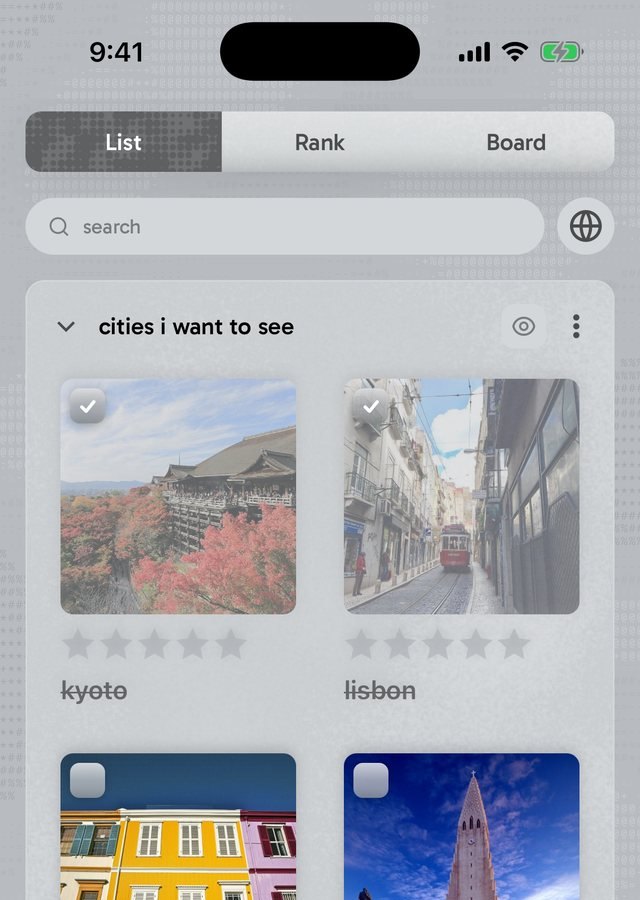 a checklist called cities i want to see, with kyoto and lisbon checked off